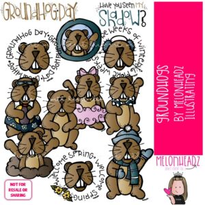 Groundhog Day clip art, button, word art COLORED Version