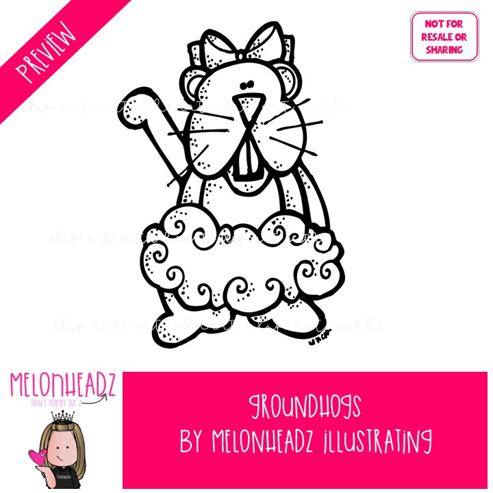 Groundhog Day clip art, button, word art LINE ART and BLACK AND WHITE - Image 2
