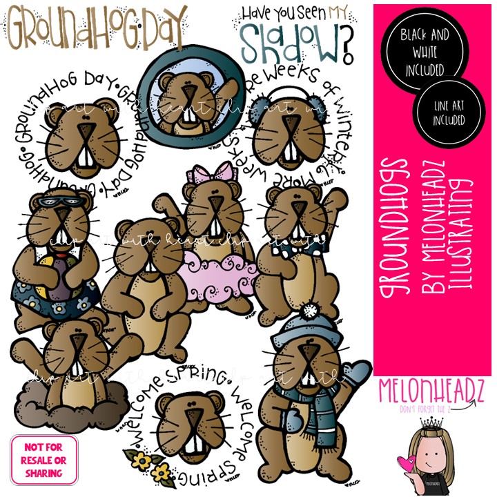 Groundhog Day clip art, button, word art COMBO PACK