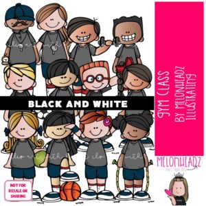 Gym Class clip art, exercise, physical education BLACK AND WHITE