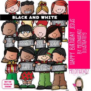 Happy Birthday Jesus clip art, Christmas clip art BLACK AND WHITE