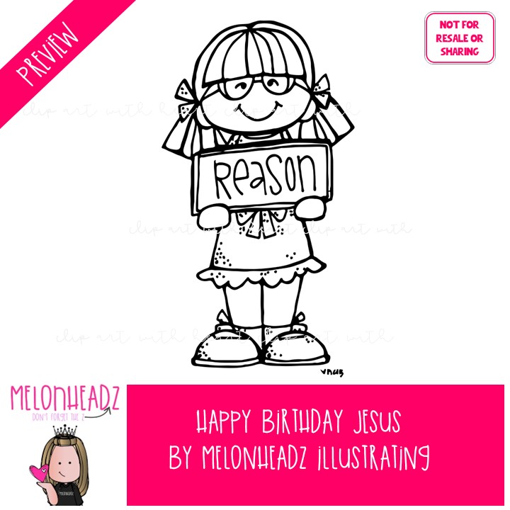 Happy Birthday Jesus clip art, Christmas clip art BLACK AND WHITE - Image 2