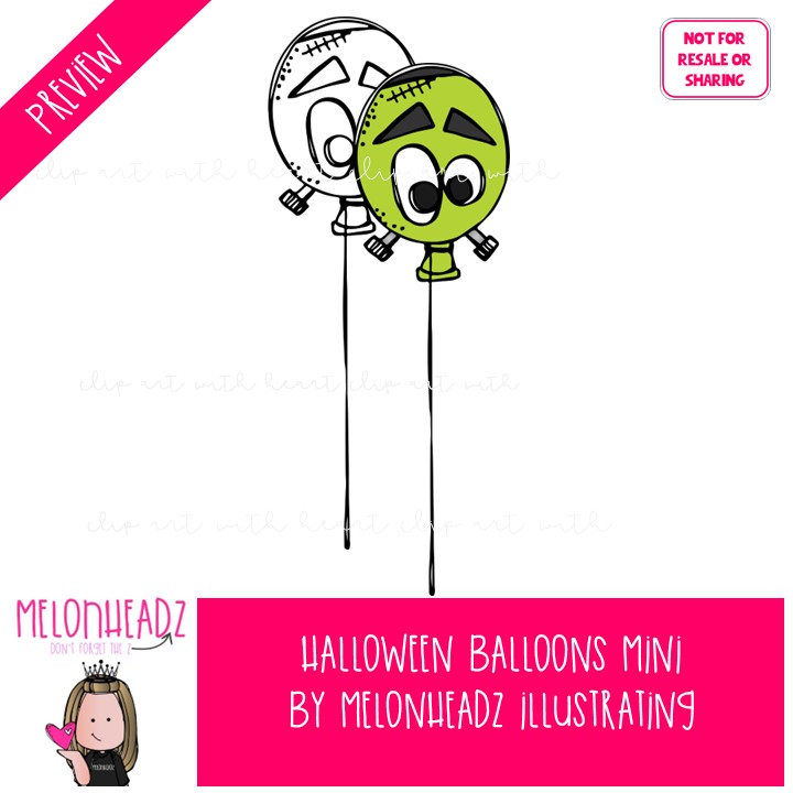 Halloween clip art, Balloons, monster Mini - Image 2