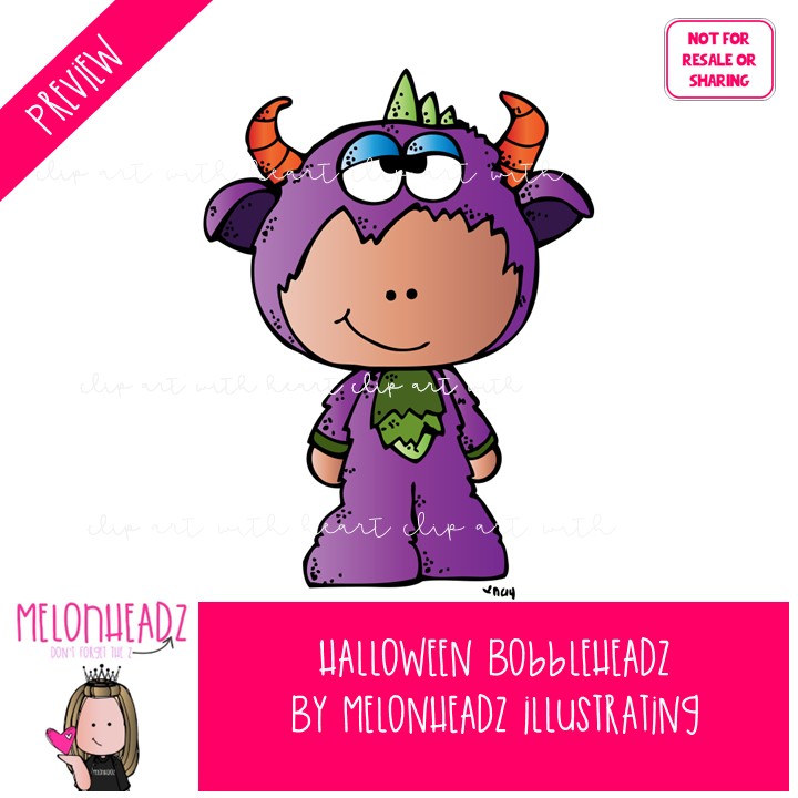 Halloween clip art, Bobbleheadz, costumes COLORED Version - Image 2