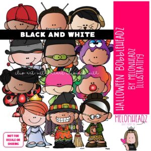 Halloween clip art, Bobbleheadz, costume BLACK AND WHITE