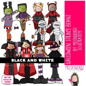 Halloween clip art, String Beanz, costume BLACK AND WHITE
