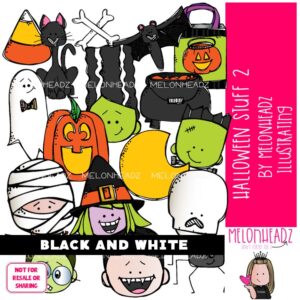 Halloween Stuff 2 clip art, vampire, spider BLACK AND WHITE