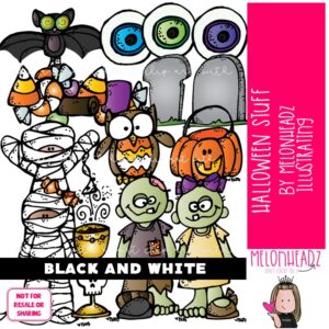Halloween Stuff clip art, mummy, zombie BLACK AND WHITE