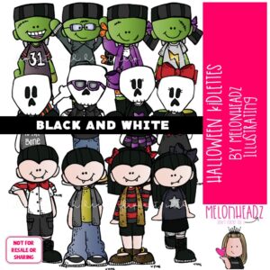 Halloween clip art, Kidlettes, monster BLACK AND WHITE