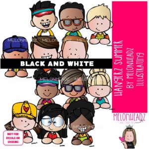 Hangerz clip art, Summer, kidlettes BLACK AND WHITE