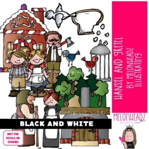 Hansel and Gretel clip art, literature, book comanion BLACK AND WHITE