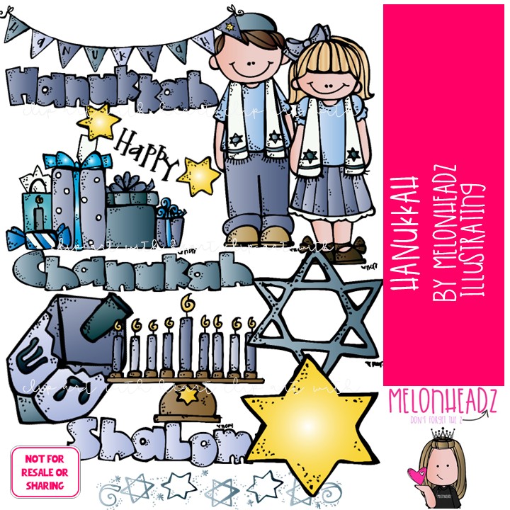 Hanukkah clip art, Jewish clip art COLORED Version