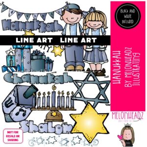 Hanukkah clip art, Jewish clip art LINE ART and BLACK AND WHITE