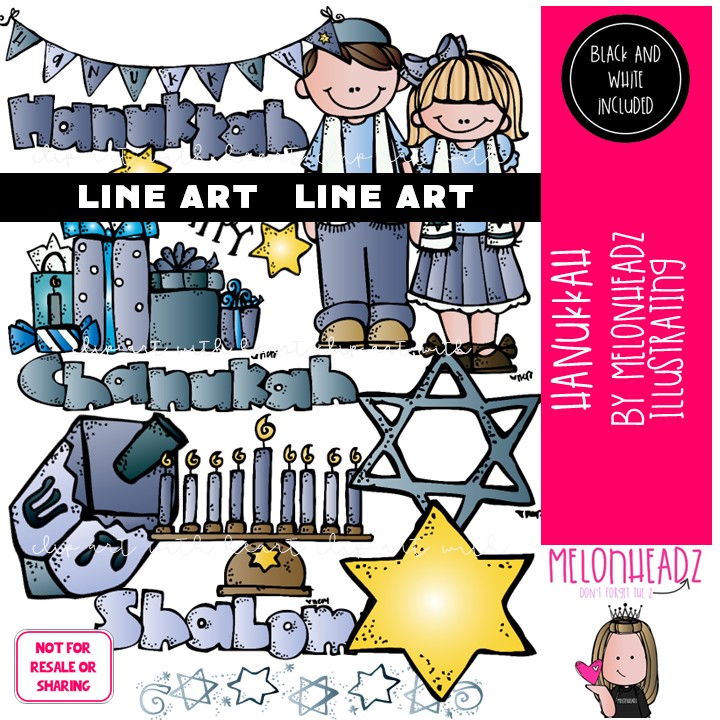 Hanukkah clip art, Jewish clip art LINE ART and BLACK AND WHITE