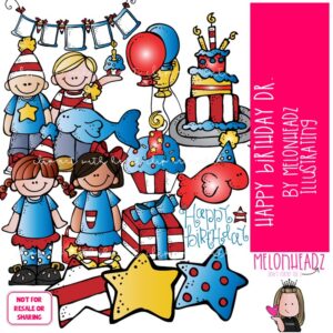 Happy Birthday Dr clip art, party, banner COLORED Version