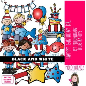 Happy Birthday Dr clip art, party, banner BLACK AND WHITE