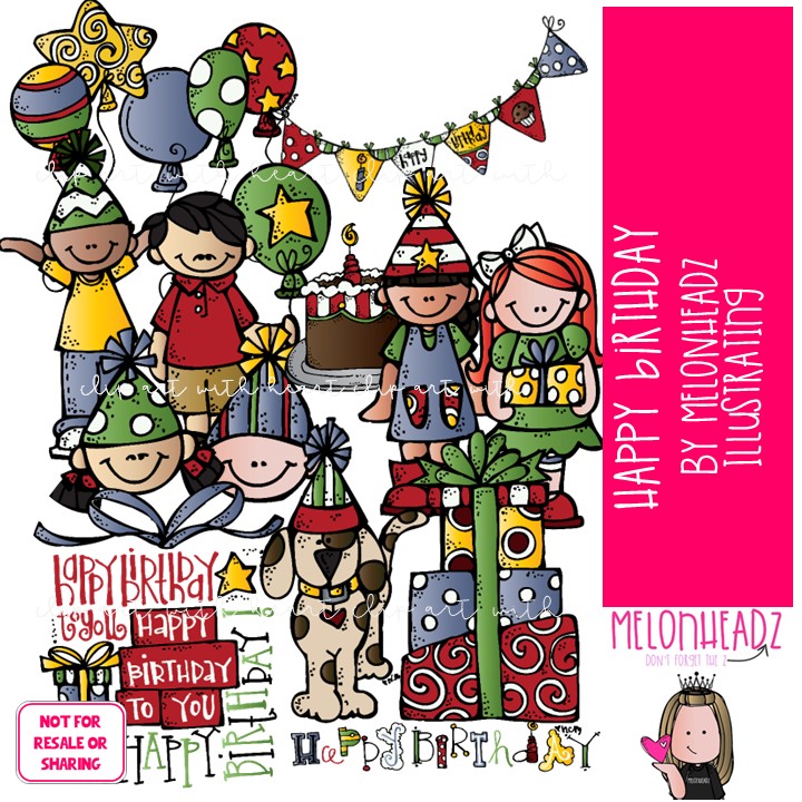 Happy Birthday clip art, party, balloons COLORED Version