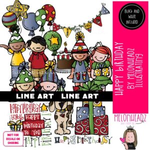 Happy Birthday clip art, party, balloon LINE ART and BLACK AND WHITE