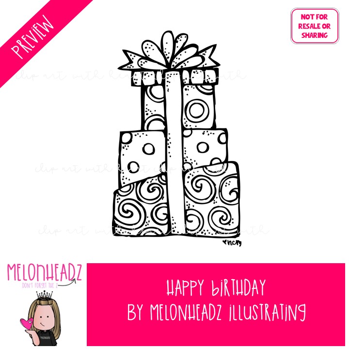 Happy Birthday clip art, party, balloon LINE ART and BLACK AND WHITE - Image 2