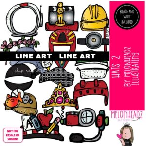 Hats 2 clip art, tiara, astronaut LINE ART and BLACK AND WHITE
