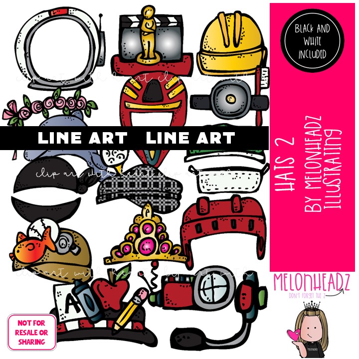Hats 2 clip art, tiara, astronaut LINE ART and BLACK AND WHITE