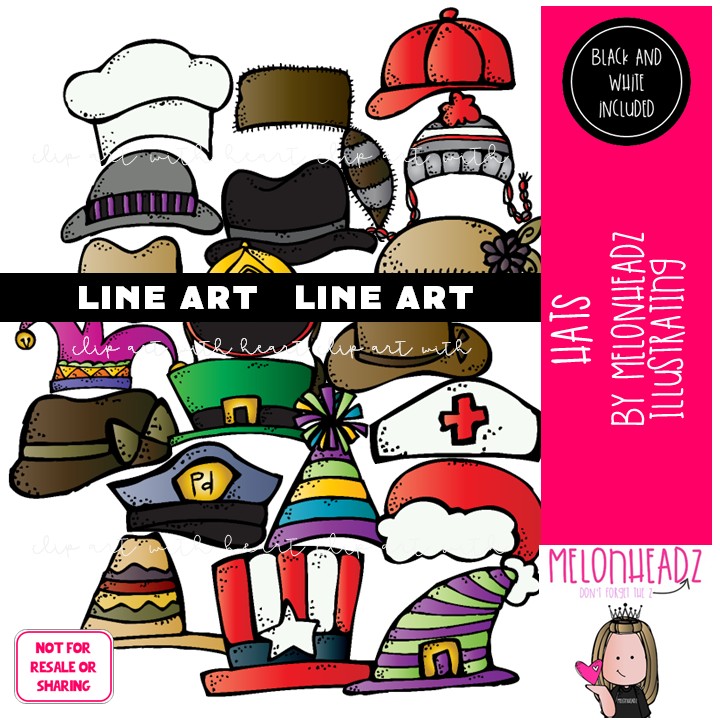 Hats clip art, chef, sombrero LINE ART and BLACK AND WHITE