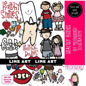 Healthy Bodies clip art Healthy Lifestyle clip art Healthy Food clip art LINE ART and B&W