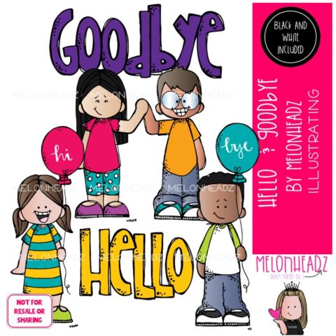 Hello and Goodbye clip art, Greetings, Farewell Mini - Melonheadz