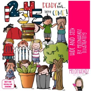 Hide and Seek clip art, play, counting COLORED Version