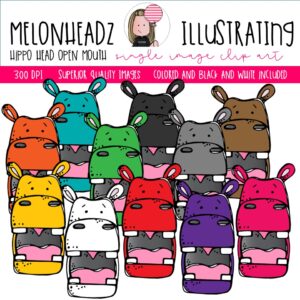 Hippo Head clip art, Open Mouth, multicolored, mix & match Single Image
