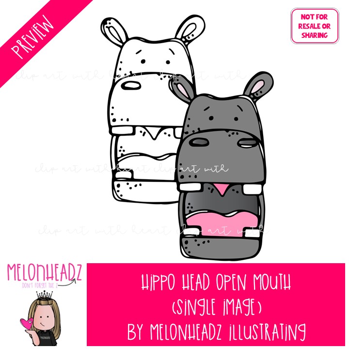 Hippo Head clip art, Open Mouth, multicolored, mix & match Single Image - Image 2