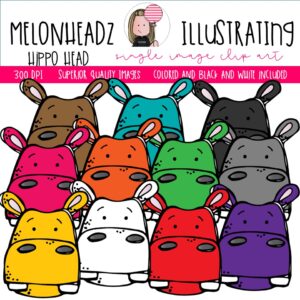 Hippo Head clip art, multicolored, mix and match Single Image