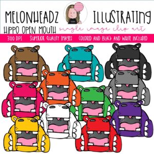 Hippo clip art, Open Mouth, multicolored, mix and match Single Image