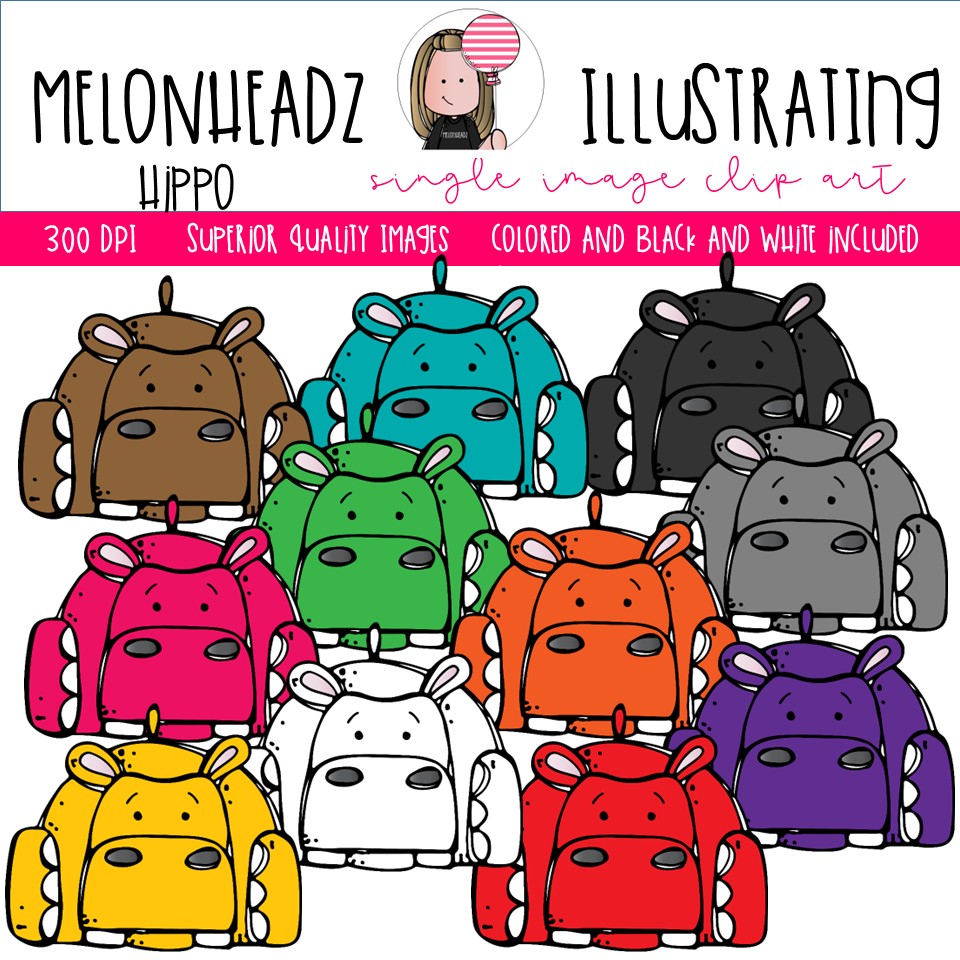 Hippo clip art, multicolored, mix and match Single Image