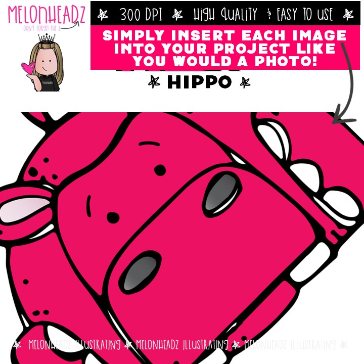 Hippo clip art, multicolored, mix and match Single Image - Image 3