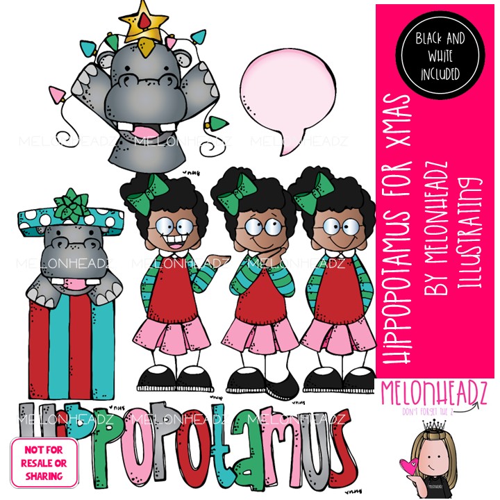 Hippopotamus for Christmas clip art Mini