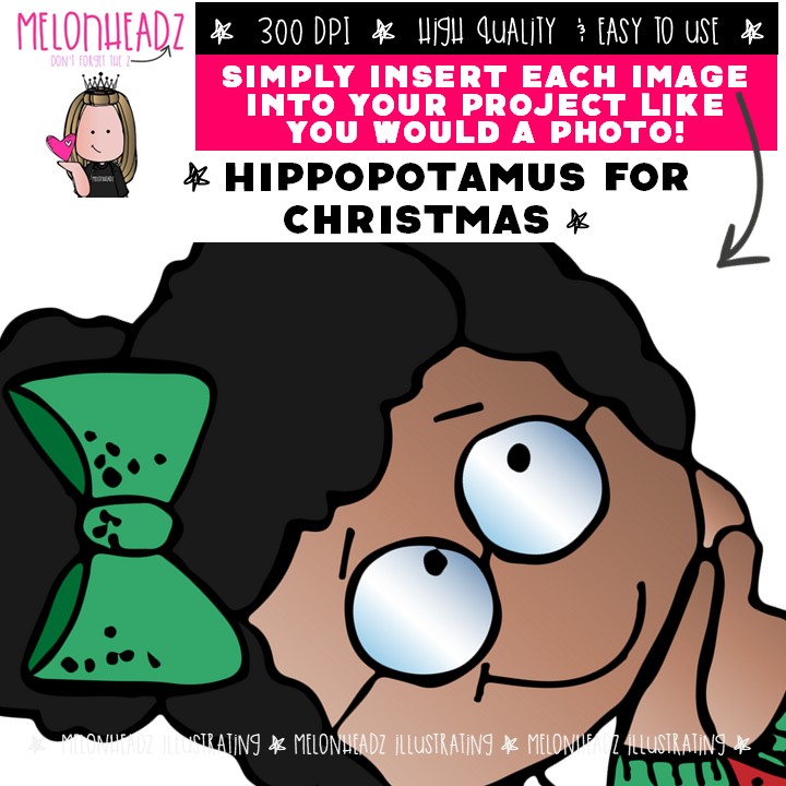 Hippopotamus for Christmas clip art Mini - Image 3