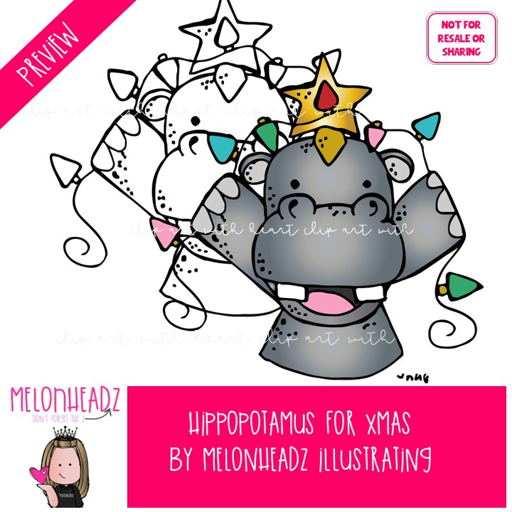 Hippopotamus for Christmas clip art Mini - Image 2