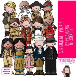 Historical Figures 1 clip art, Anne Frank, Ghandi COLORED Version