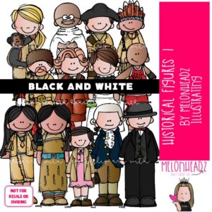 Historical Figures 1 clip art, Anne Frank, Ghandi BLACK AND WHITE
