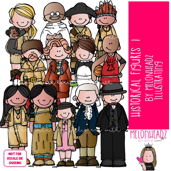 Historical Figures 1 clip art, Anne Frank, Ghandi COLORED Version