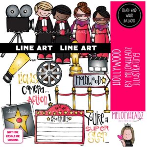 Hollywood clip art, red carpet, award LINE ART and BLACK AND WHITE