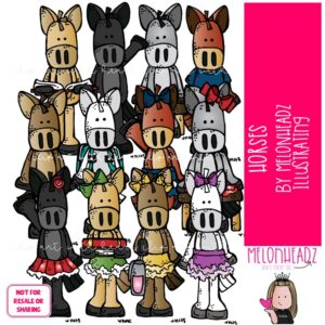 Horses clip art, standing, pony COLORED Version