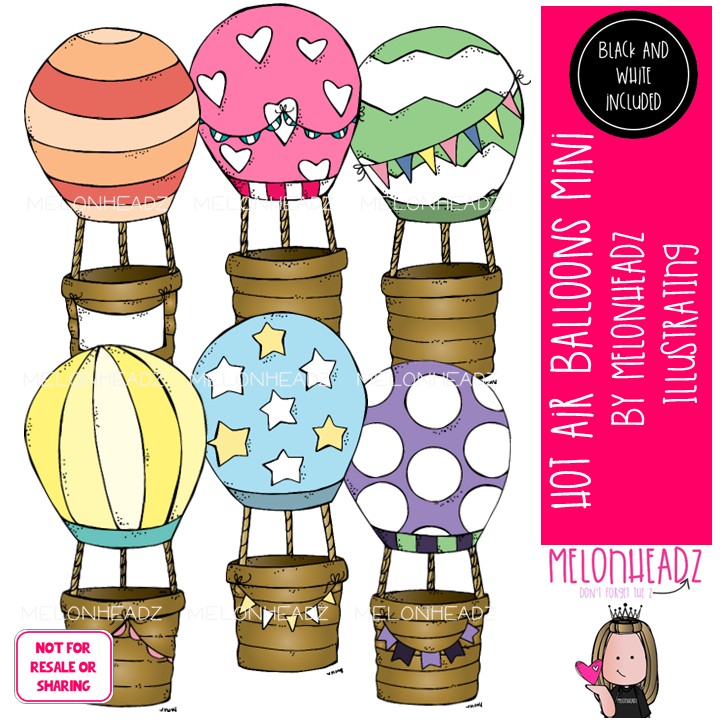 Hot Air Balloons clip art, patterned, empty Mini