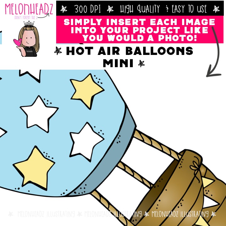 Hot Air Balloons clip art, patterned, empty Mini - Image 3