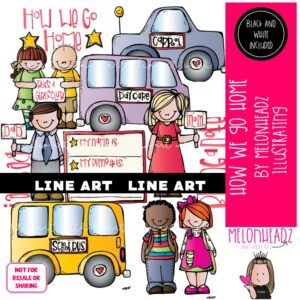 How we go home clip art, After School clip art LINE ART and BLACK AND WHITE