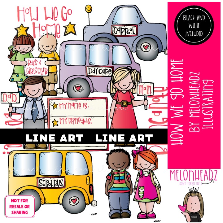 How we go home clip art, After School clip art LINE ART and BLACK AND WHITE