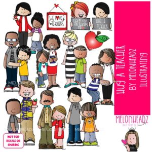 Hug a Teacher clip art, appreciation, apple COLORED Version