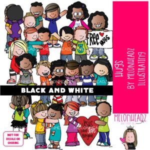 Hugs clip art, friends, love BLACK AND WHITE