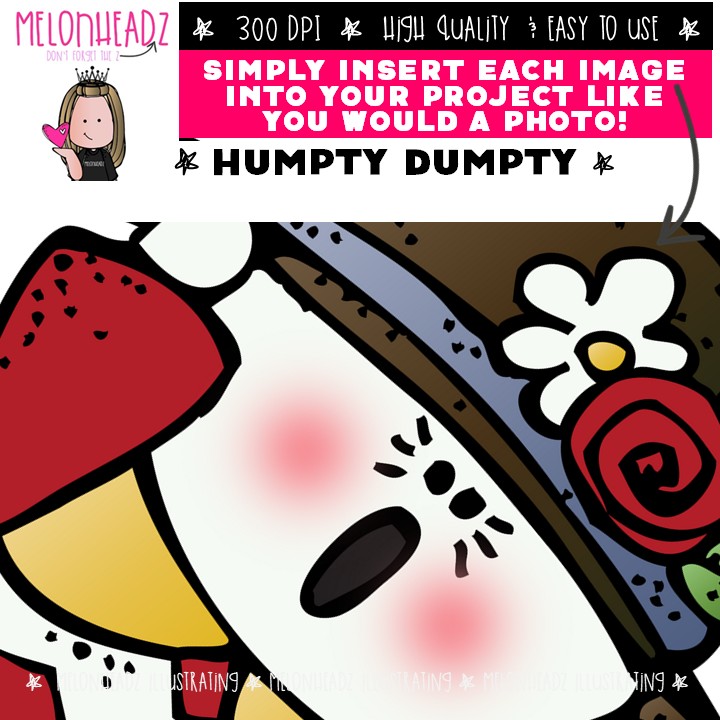 Humpty Dumpty clip art, literature, book companion COLORED Version - Image 3